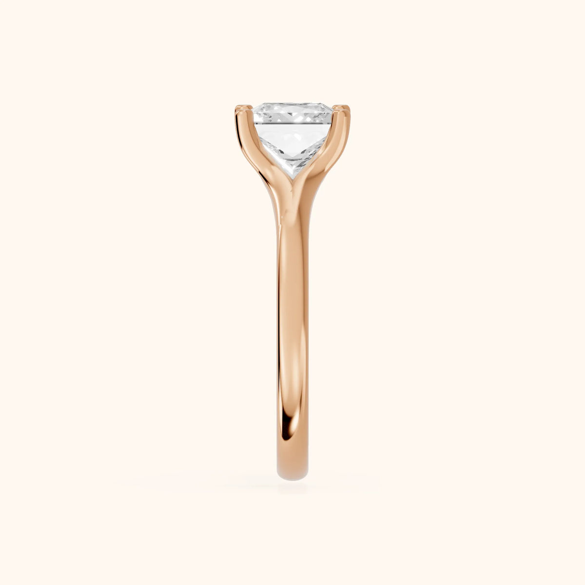 Nell Split Shank Solitaire Princess Diamond Engagement Ring in Rose Gold - SideView.webp