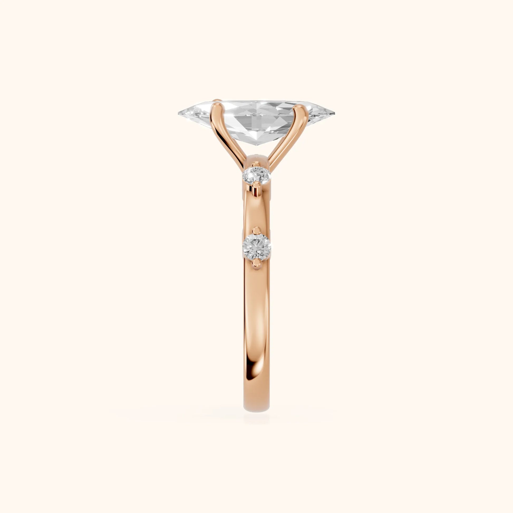Elena Radiance Solitaire Marquise Diamond Engagement Ring in Rose Gold - SideView