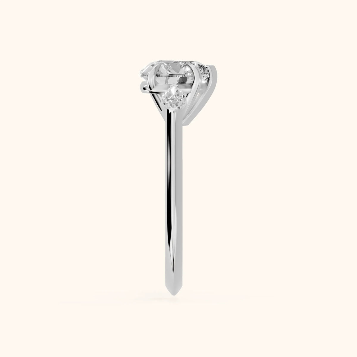 Lyra Three-Stone Heart Diamond Engagement Ring in White Gold - SideView.webp