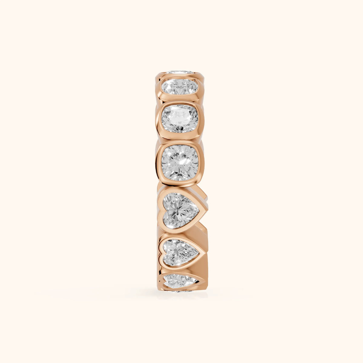 Marisa Bezel Cushion & Heart Diamond Eternity Band in Rose Gold - SideView