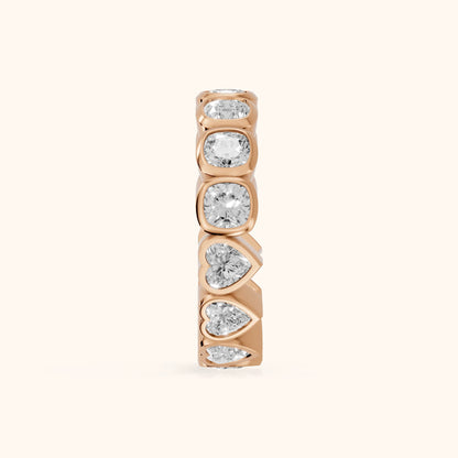 Marisa Bezel Cushion & Heart Diamond Eternity Band in Rose Gold - SideView
