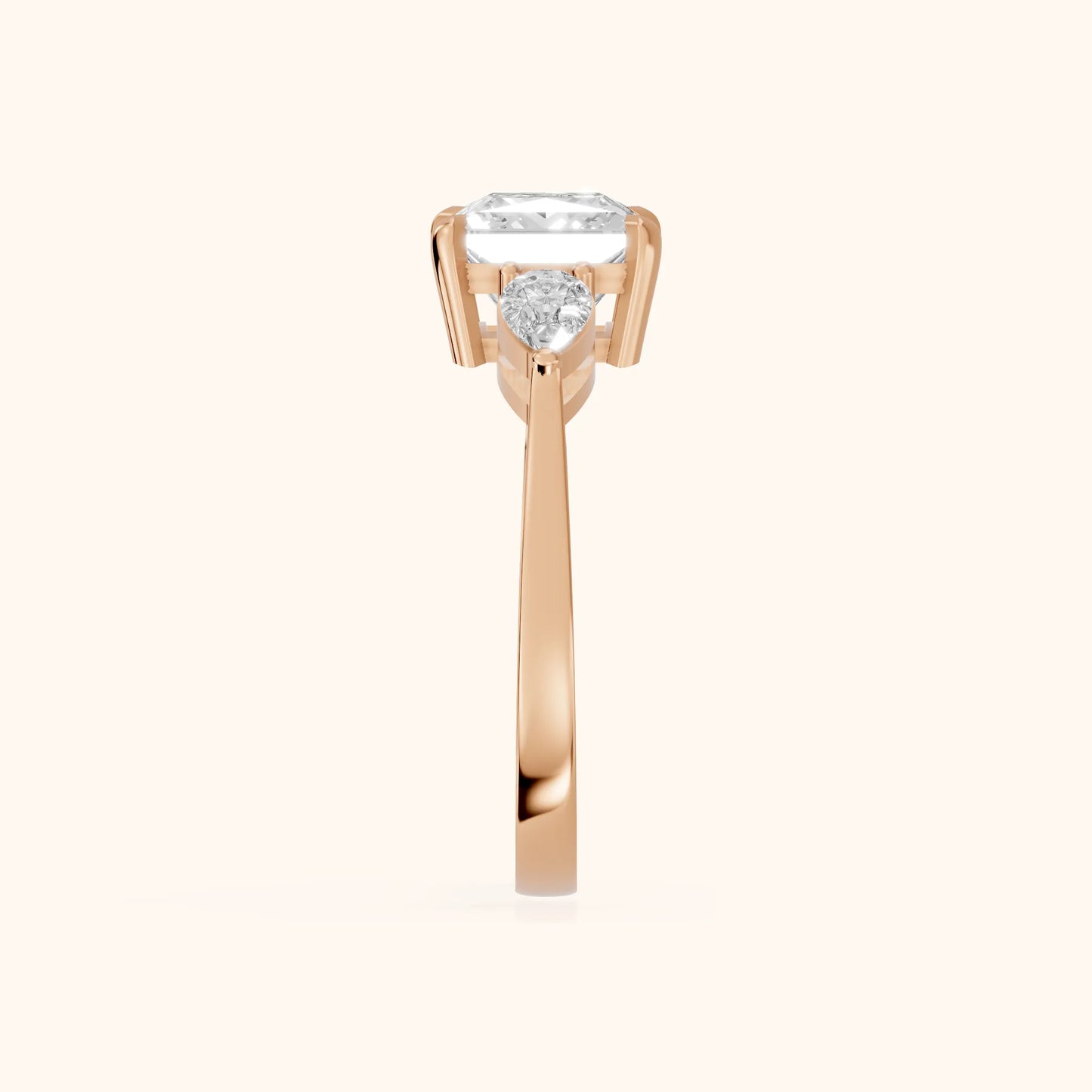 Grace Three Stone Princess Diamond Engagement Ring in Rose Gold - SideView