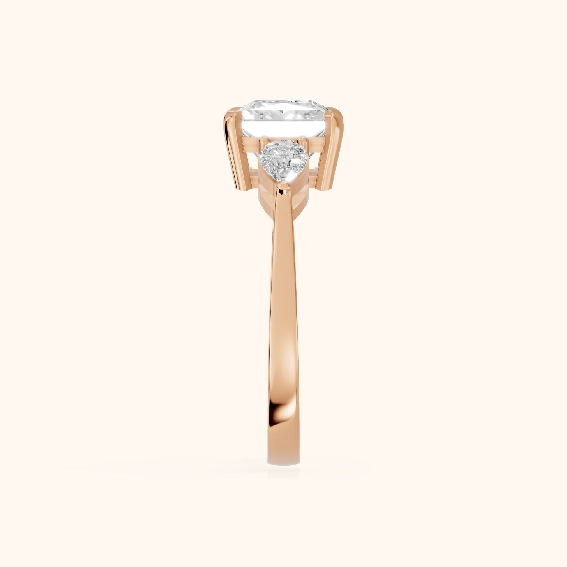 Grace Three Stone Princess Diamond Engagement Ring in Rose Gold - SideView