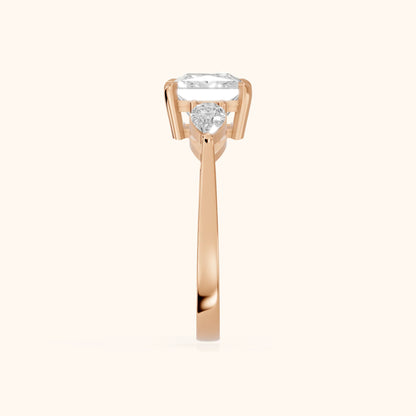 Grace Three Stone Princess Diamond Engagement Ring in Rose Gold - SideView