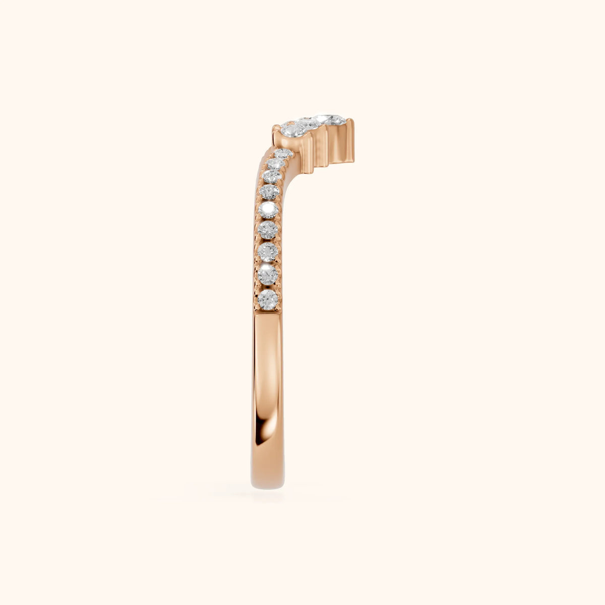Colette Curved Riviera Round Diamond Wedding Band in Rose Gold - SideView