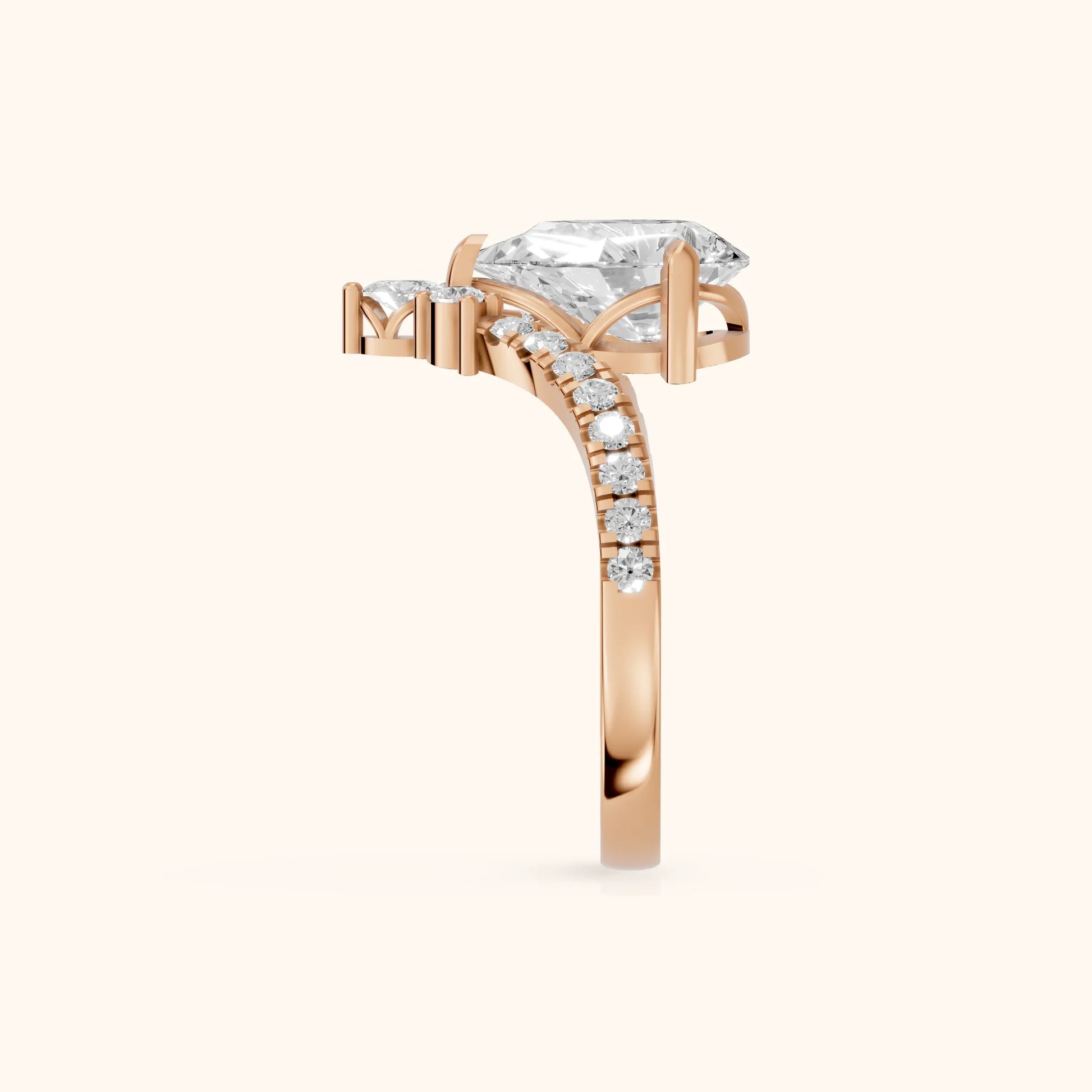 Isabella Legacy Side Stone Pear Diamond Engagement Ring in Rose Gold - SideView