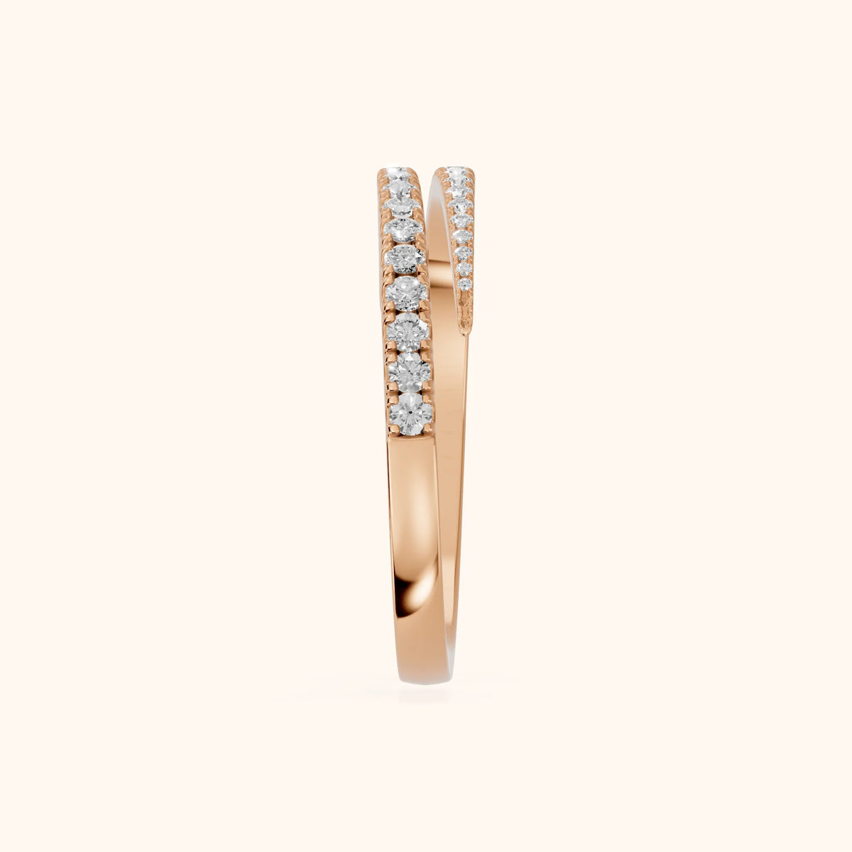 Mina Bypass Round Diamond Wedding Band in Rose Gold - SideView