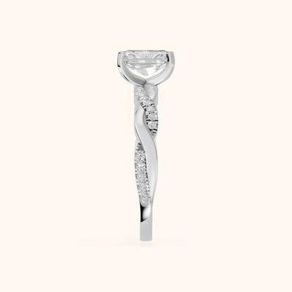Twisted Side Stone Radiant Diamond Engagement Ring in White Gold - SideView