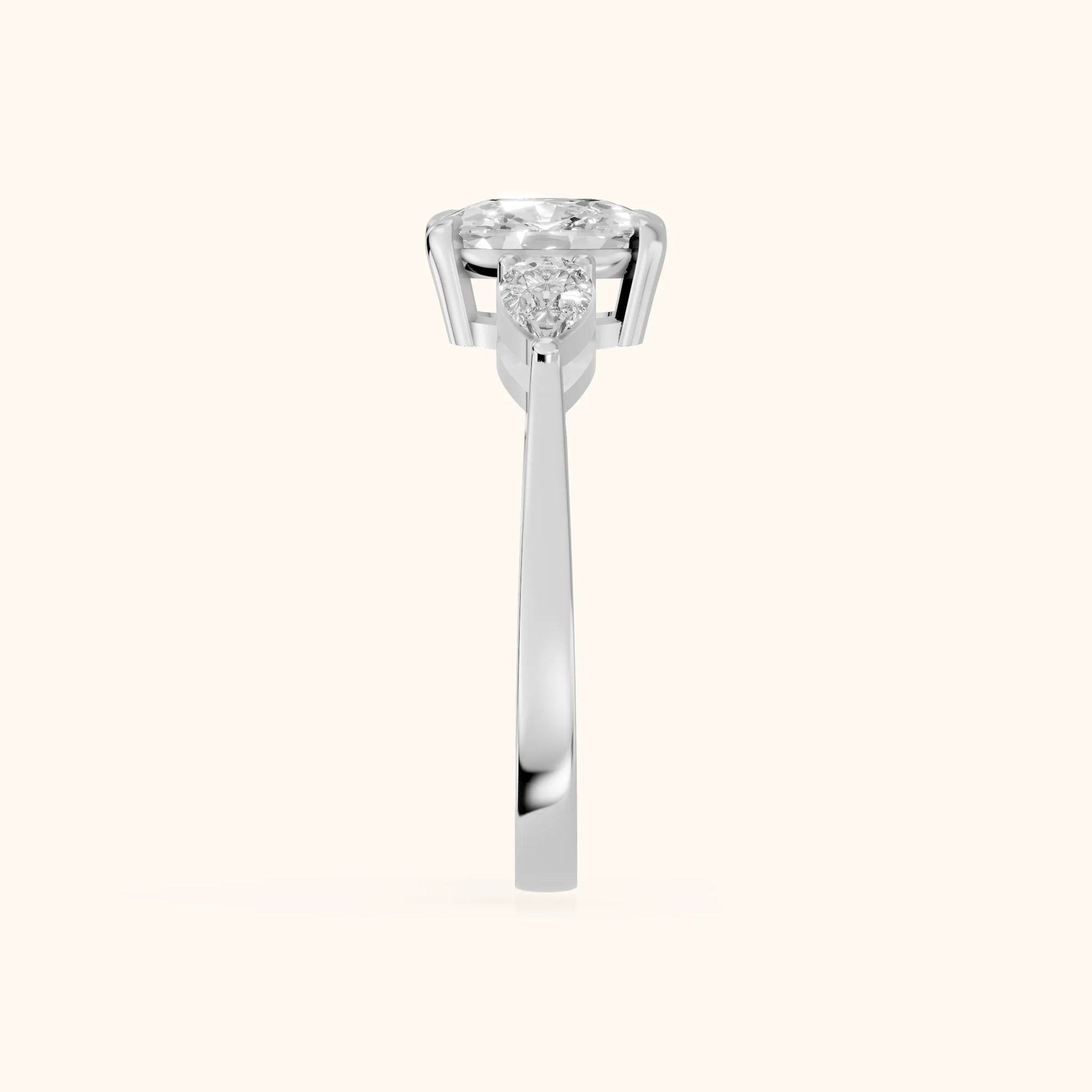 Grace Three Stone Cushion Diamond Engagement Ring in Silver - SideView