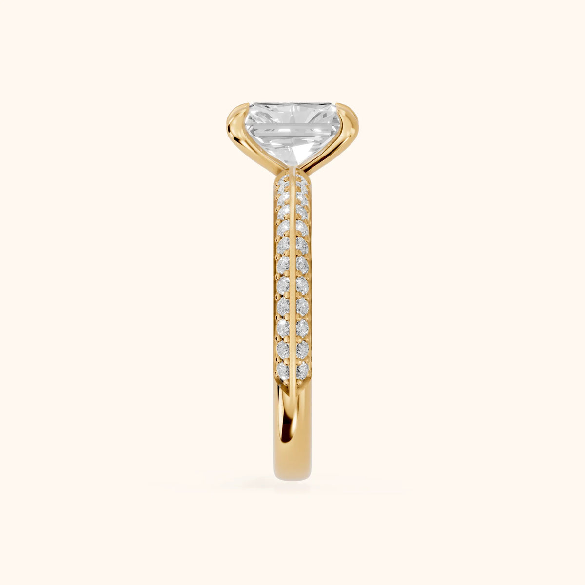 Meredith Knife Edge Pavé Radiant Diamond Engagement Ring in Yellow Gold - SideView.webp