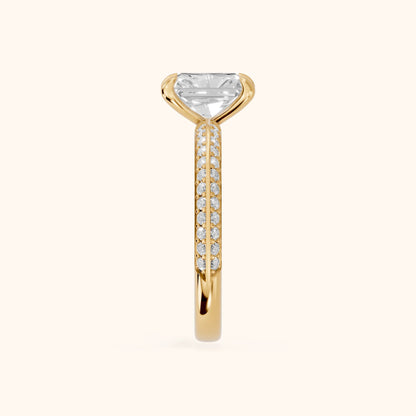 Meredith Knife Edge Pavé Radiant Diamond Engagement Ring in Yellow Gold - SideView.webp