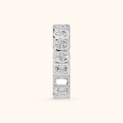 Mika Bezel Oval & Emerald Diamond Eternity Band in Silver - SideView