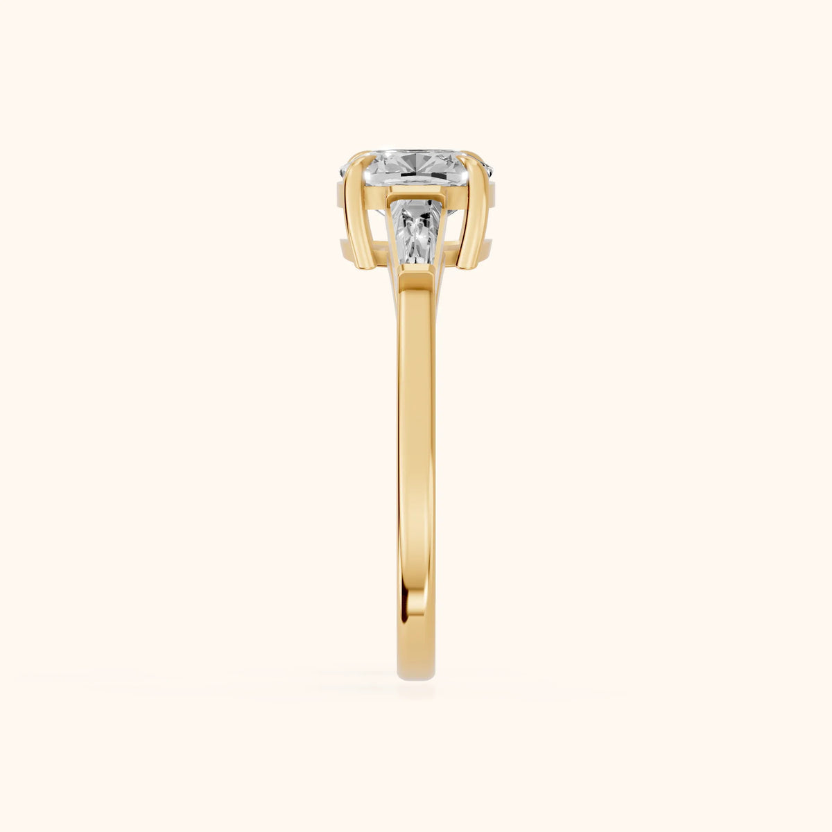 Winnie Three-Stone Cushion Diamond Engagement Ring in Yellow Gold - SideView.webp