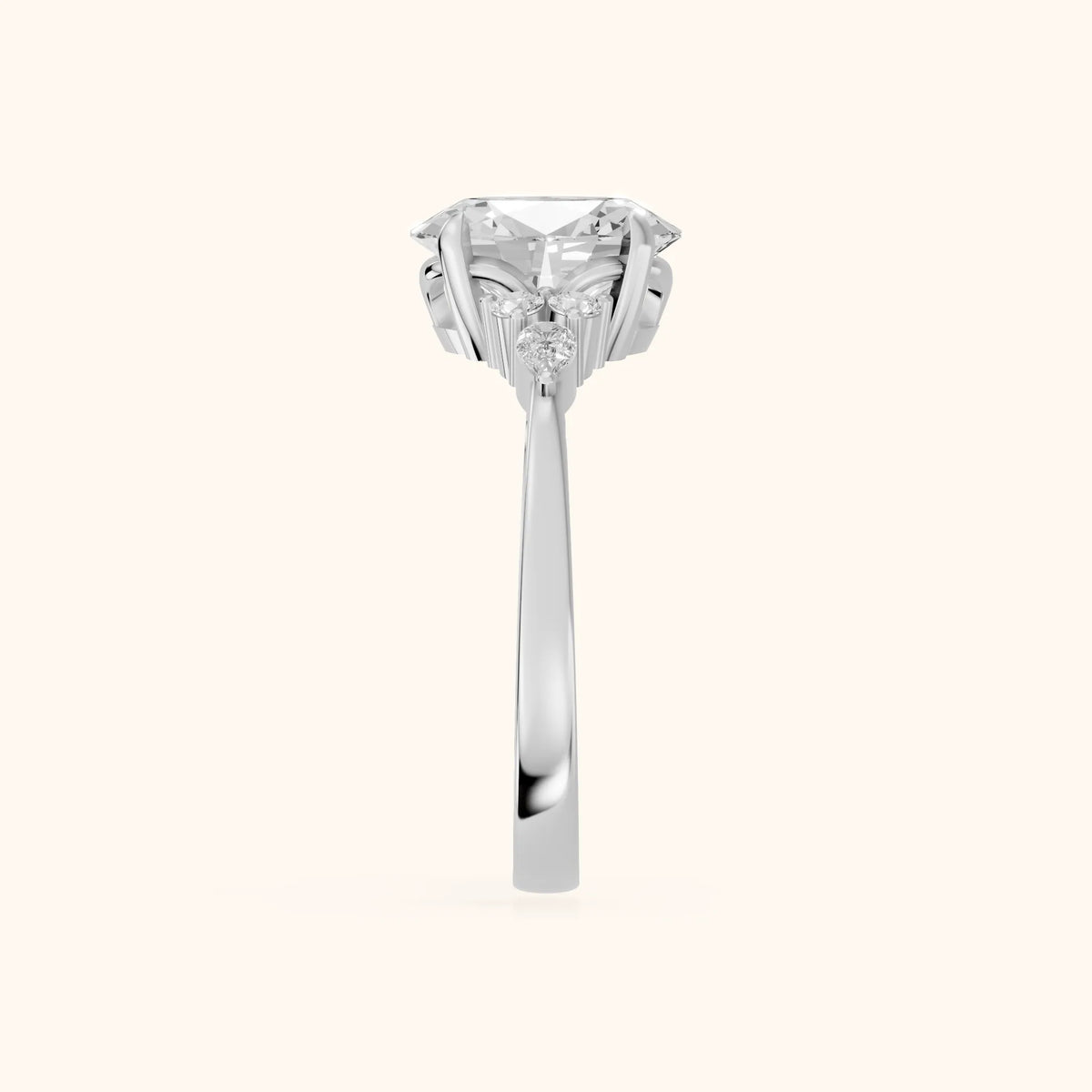 Amelia Three Stone Oval Diamond Engagement Ring in White Gold - SideView
