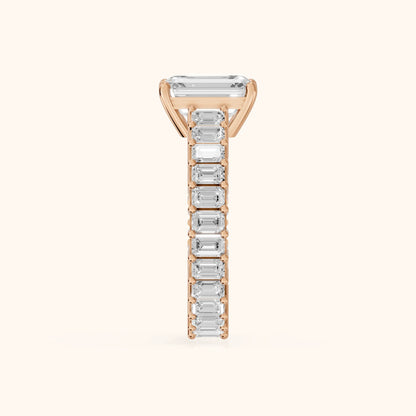 Mallory Shared Prong Emerald Diamond Engagement Ring in Rose Gold - SideView.webp