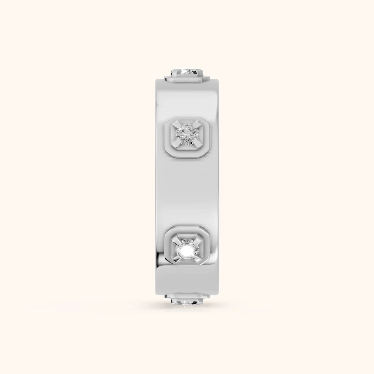 Paloma Compass Prong Round Diamond Wedding Band in Silver - SideView