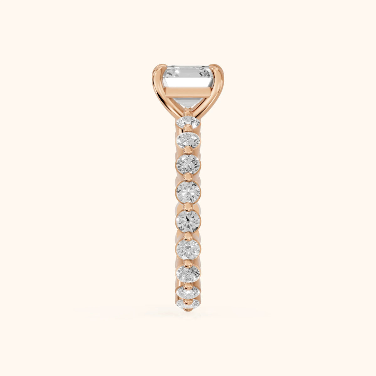 Piper Sidestone Asscher Diamond Engagement Ring in Rose Gold - SideView.webp