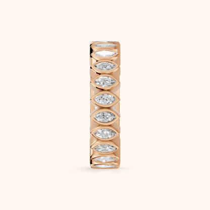 Pilar Bezel Marquise & Baguette Diamond Eternity Band in Rose Gold - SideView