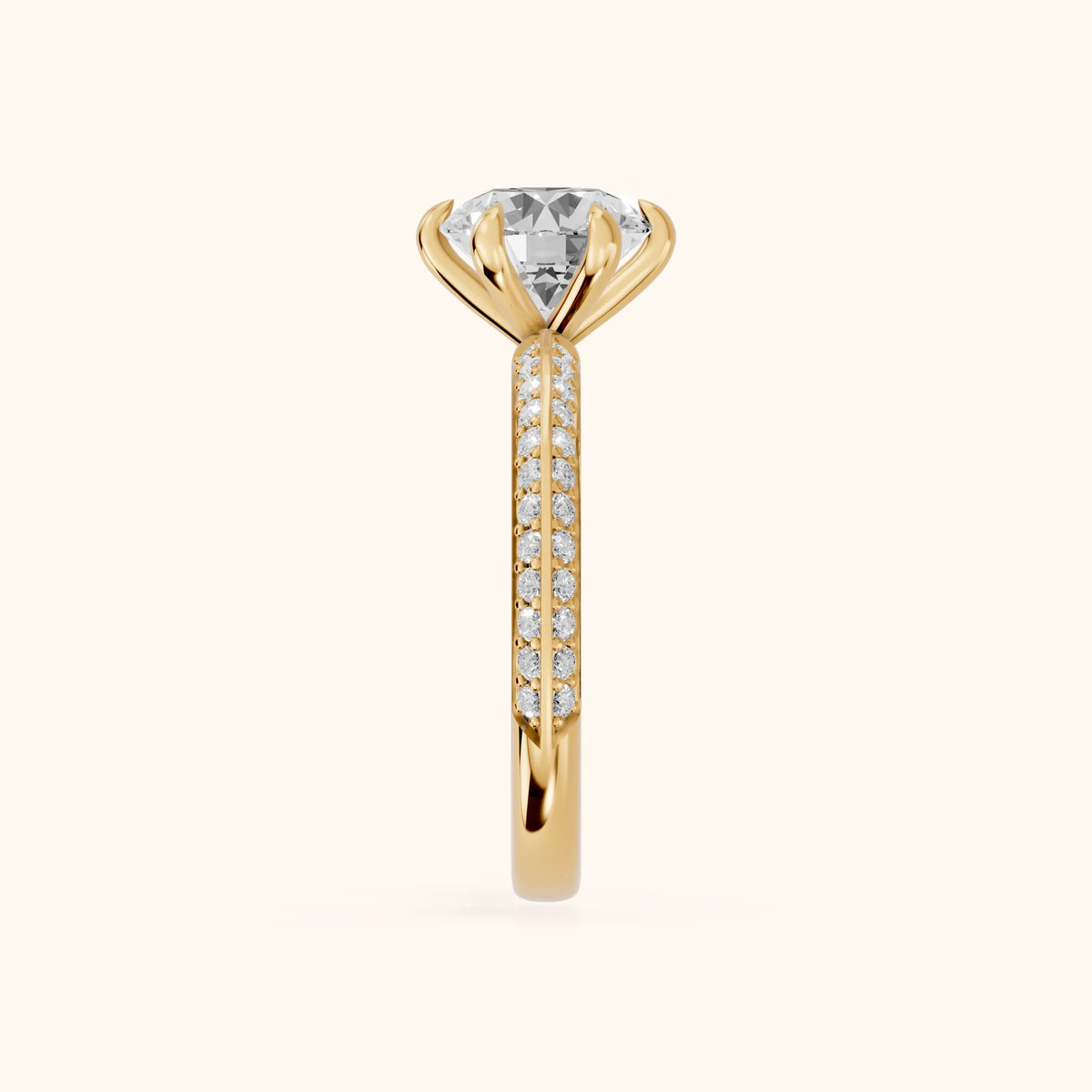 Meredith Knife Edge Pavé Round Diamond Engagement Ring in Yellow Gold - SideView.webp