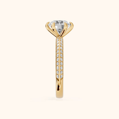 Meredith Knife Edge Pavé Round Diamond Engagement Ring in Yellow Gold - SideView.webp