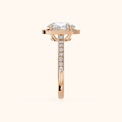 Mabel Halo French Pavé Oval Diamond Engagement Ring in Rose Gold - SideView.webp