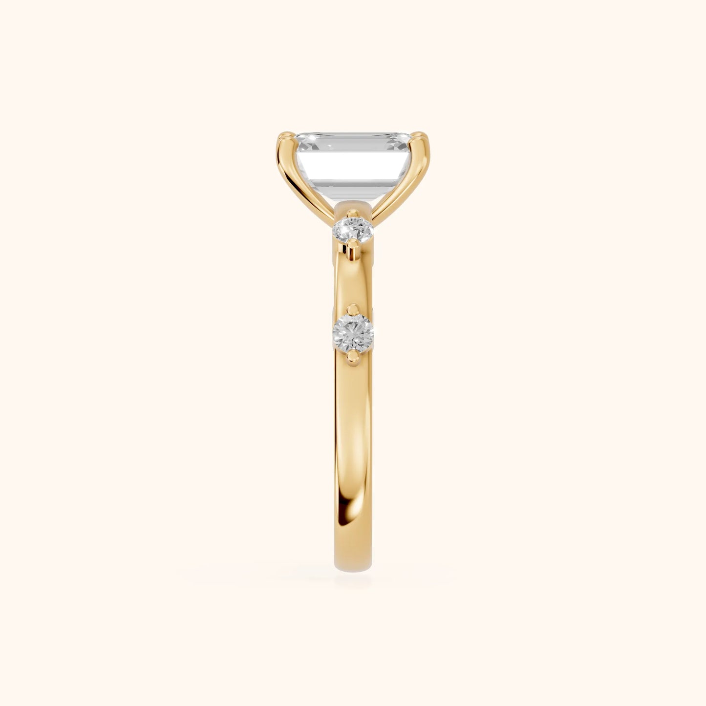 Elena Radiance Solitaire Emerald Diamond Engagement Ring in Yellow Gold - SideView