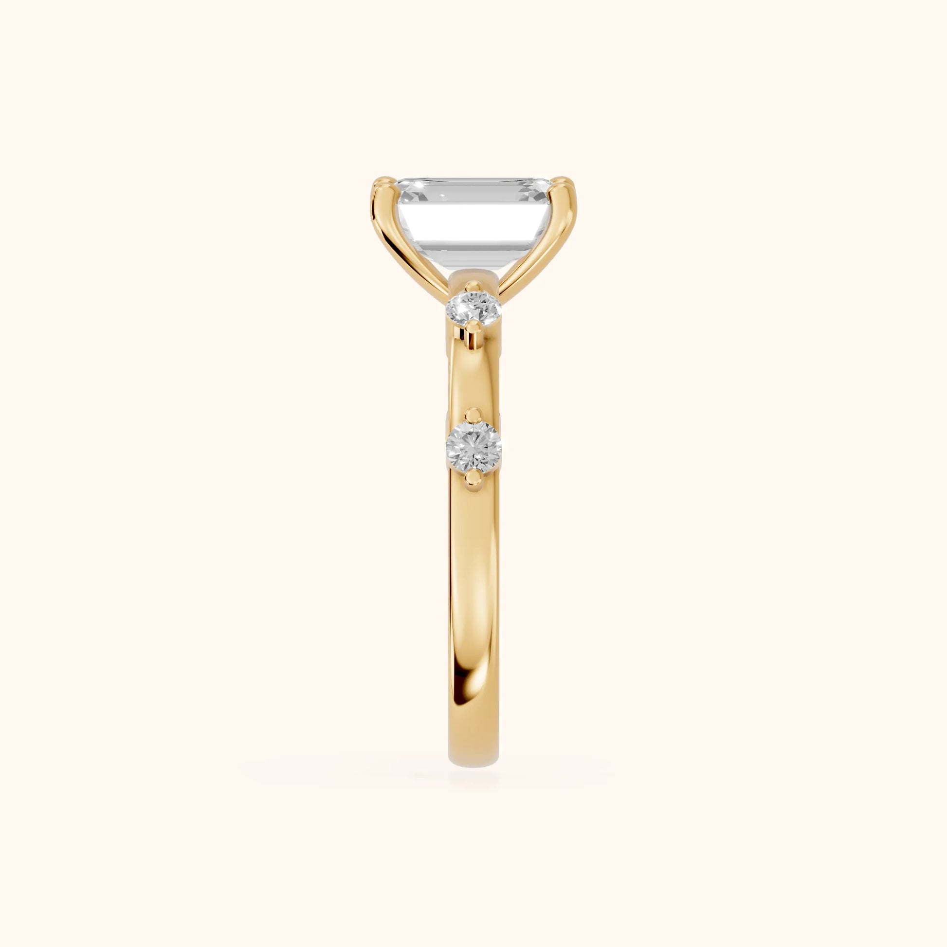 Elena Radiance Solitaire Emerald Diamond Engagement Ring in Yellow Gold - SideView