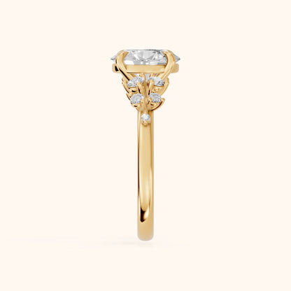 Mirabelle Cluster Oval Diamond Engagement Ring in Yellow Gold - SideView.webp