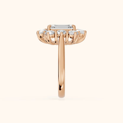 Phoebe Cluster Emerald Diamond Engagement Ring in Rose Gold - SideView.webp