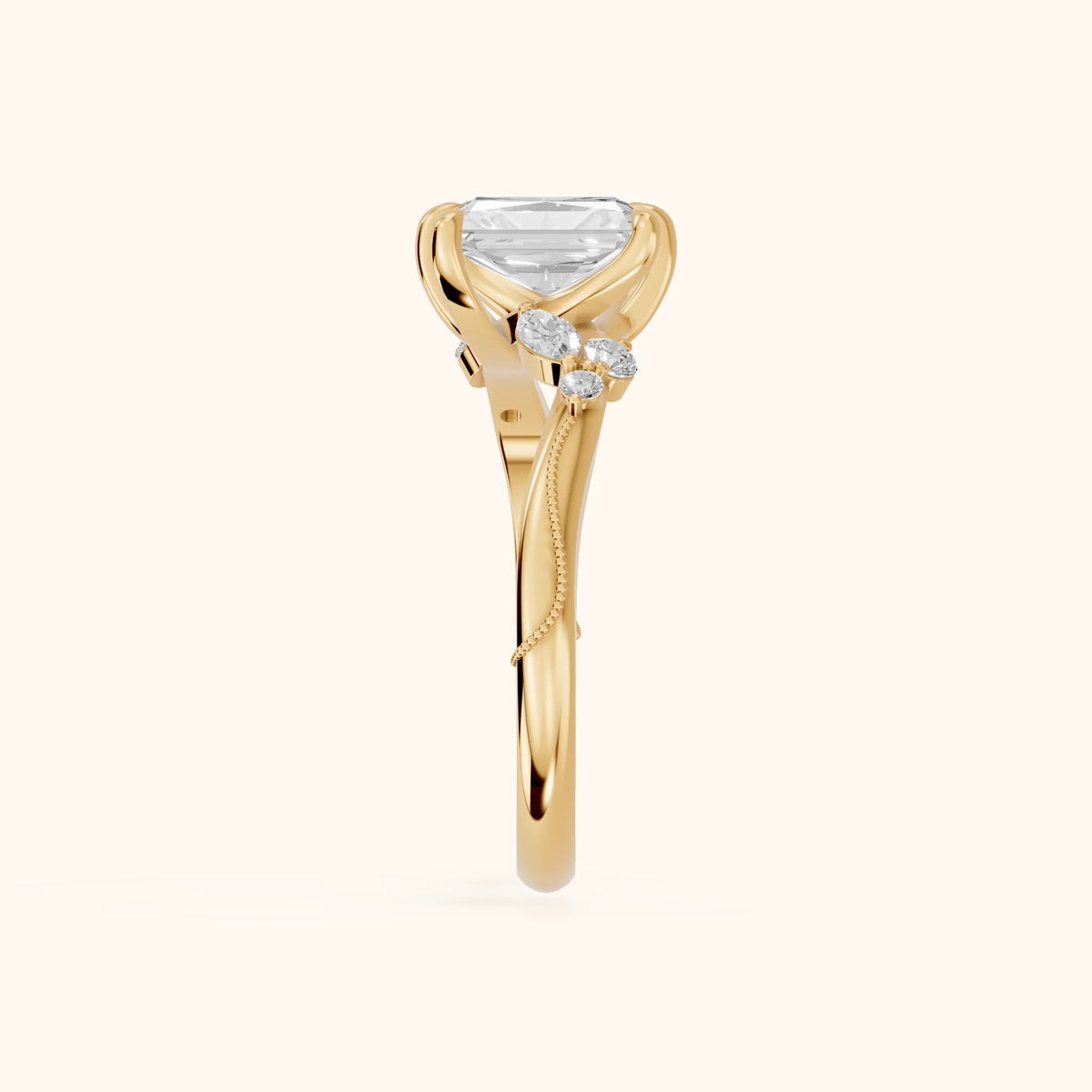 Joanna Milgrain Twist Radiant Diamond Engagement Ring in Yellow Gold - SideView.webp