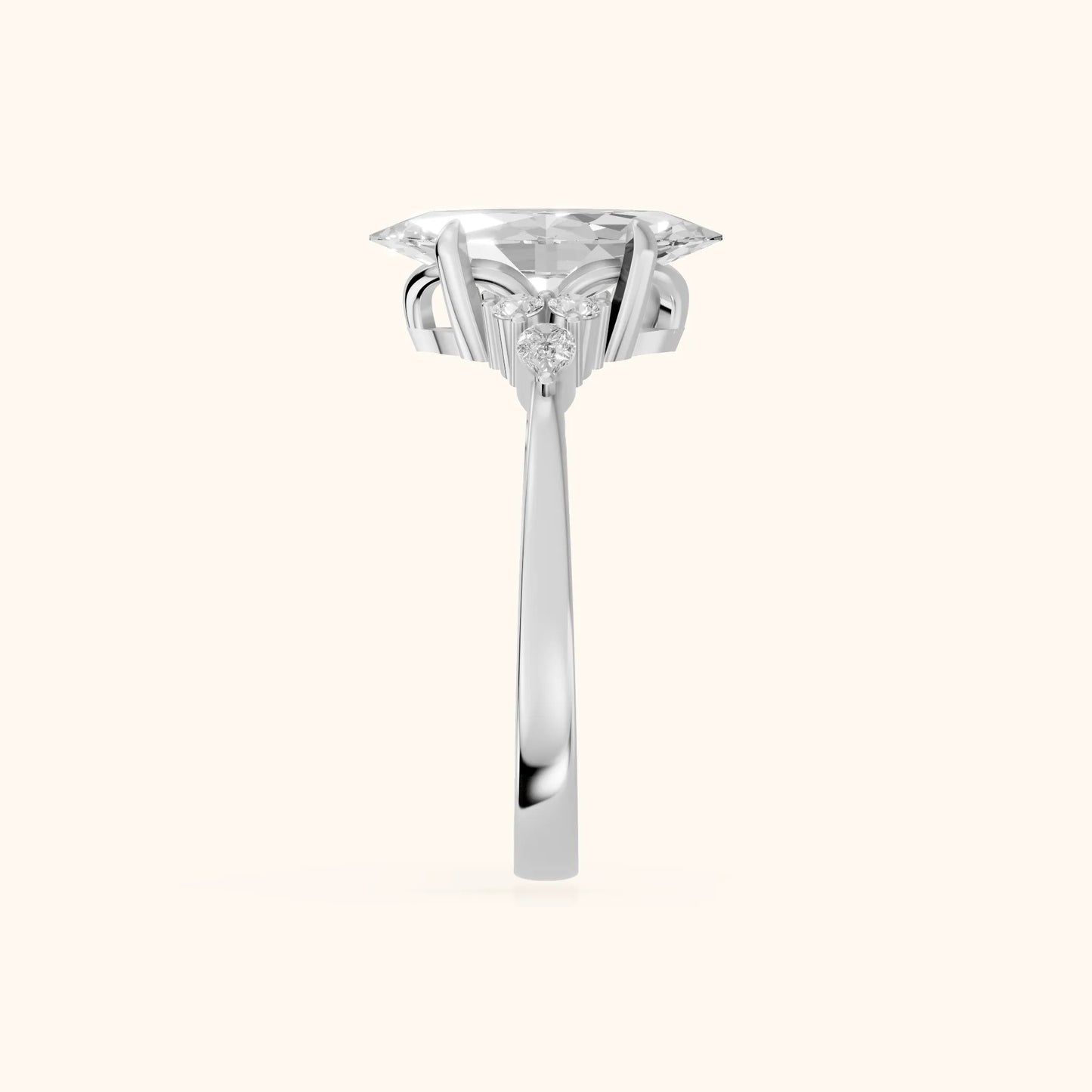 Amelia Three Stone Marquise Diamond Engagement Ring in Platinum - SideView