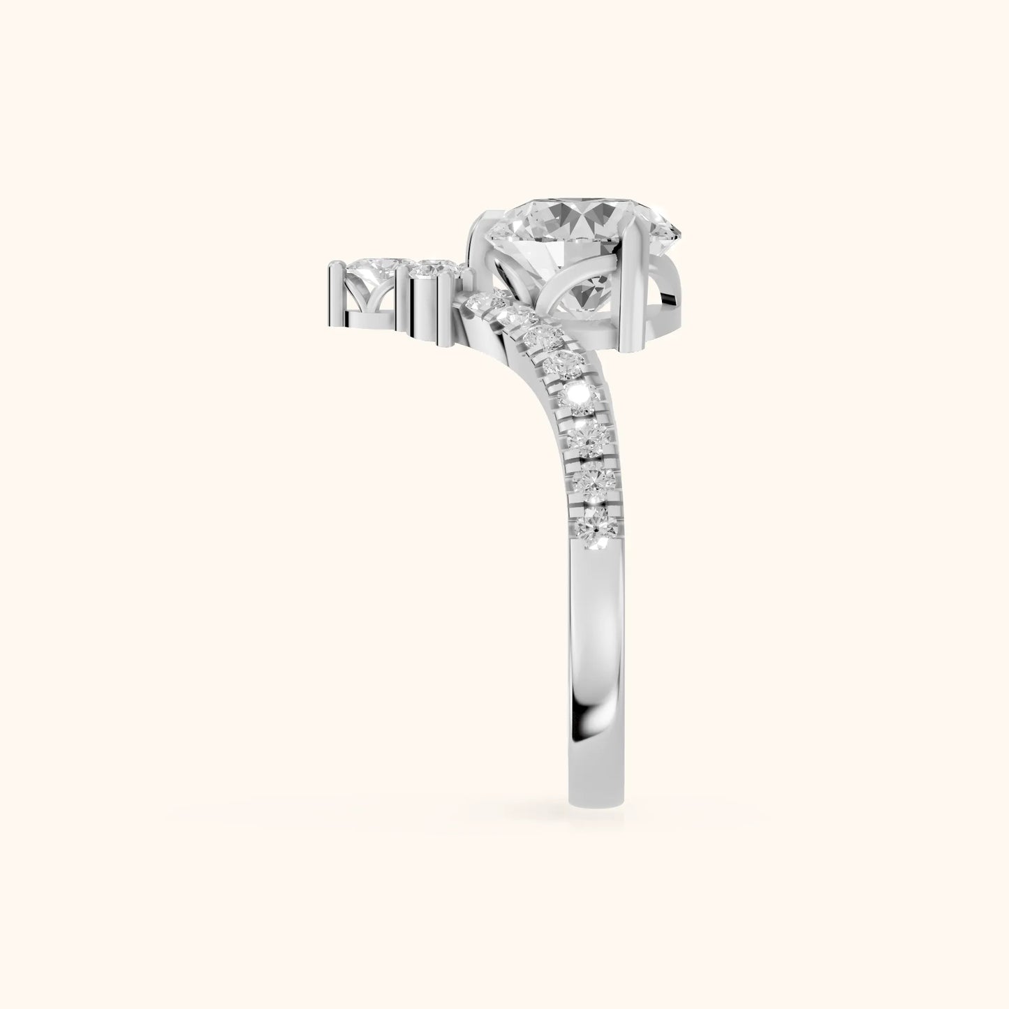Isabella Legacy Side Stone Round Diamond Engagement Ring in White Gold - SideView
