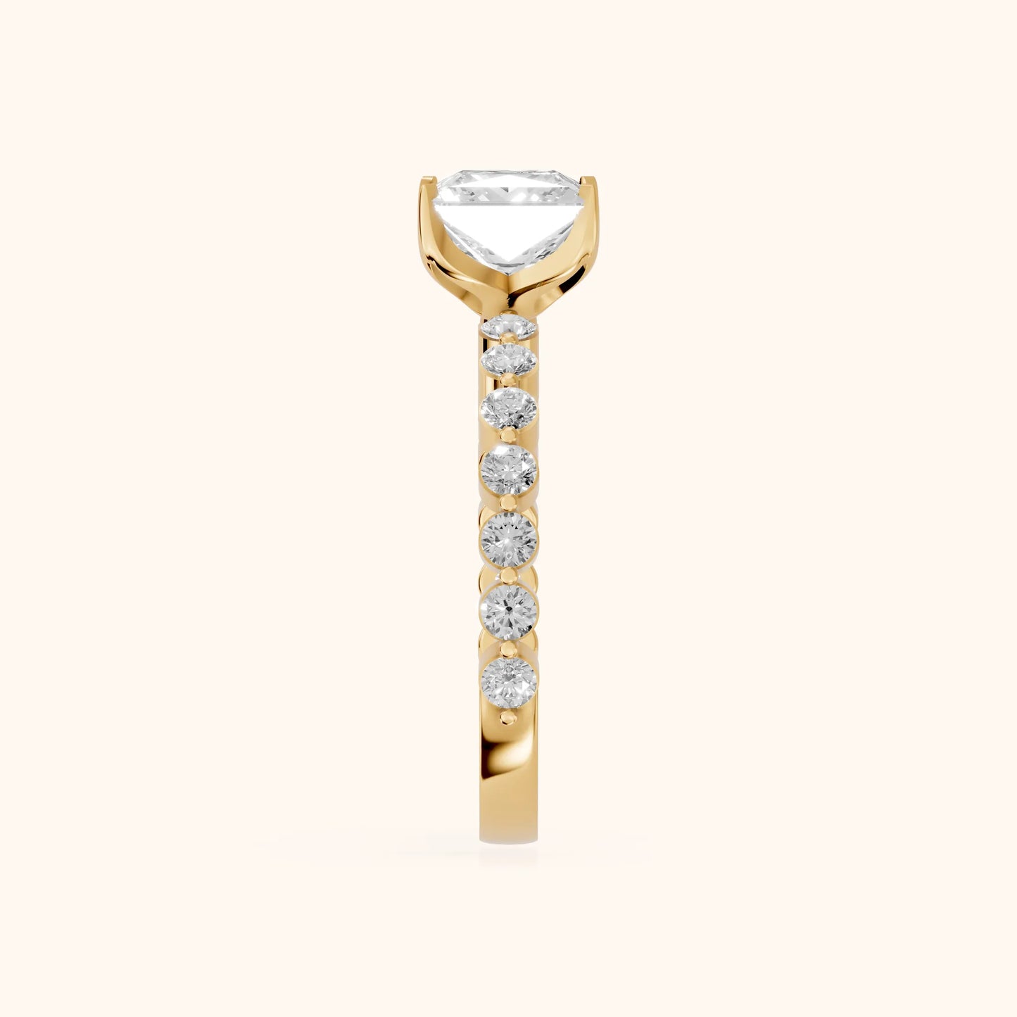 Eleanor Majesty Side Stone Princess Diamond Engagement Ring in Yellow Gold - SideView