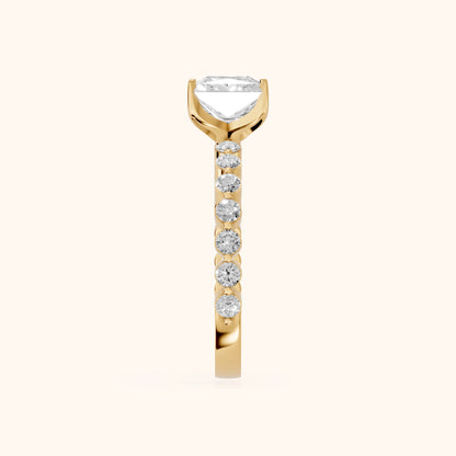 Eleanor Majesty Side Stone Princess Diamond Engagement Ring in Yellow Gold - SideView