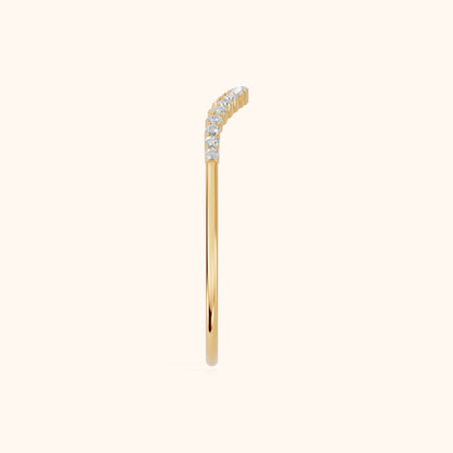 Ambra Curved Pavé Round Diamond Stackable Ring in Yellow Gold - SideView