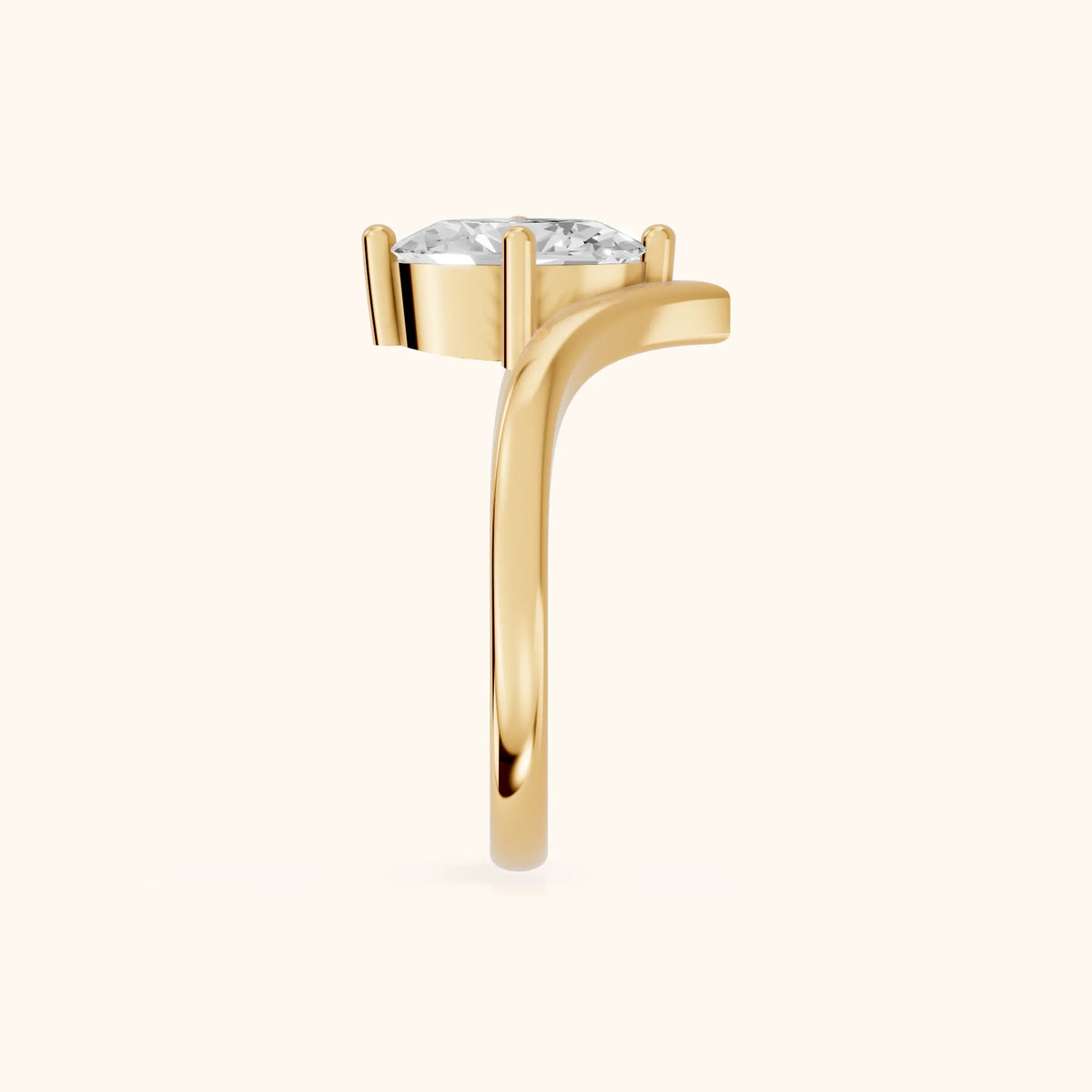 Evelyn Chevron Solitaire Oval Diamond Engagement Ring in Yellow Gold - SideView