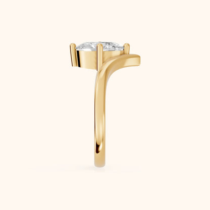 Evelyn Chevron Solitaire Oval Diamond Engagement Ring in Yellow Gold - SideView
