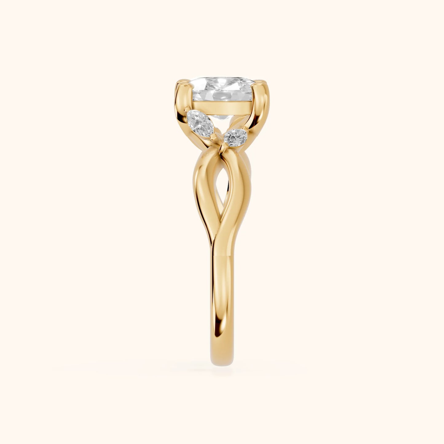 Luna Glow Twisted Cushion Diamond Engagement Ring in Yellow Gold - SideView