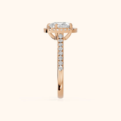 Mabel Halo French Pavé Cushion Diamond Engagement Ring in Rose Gold - SideView.webp