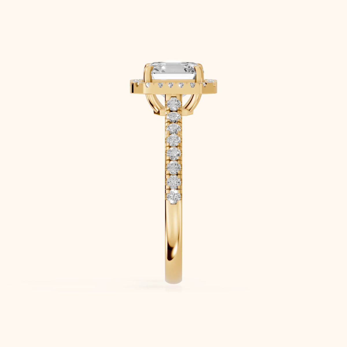 Mabel Halo French Pavé Asscher Diamond Engagement Ring in Yellow Gold - SideView.webp