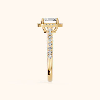 Mabel Halo French Pavé Asscher Diamond Engagement Ring in Yellow Gold - SideView.webp