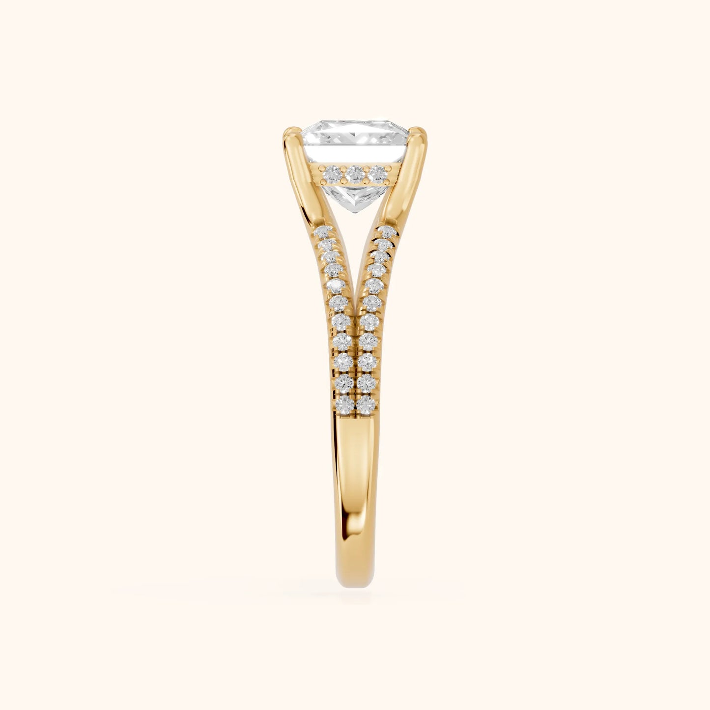 Eternal Embrace Princess Diamond Engagement Ring in Yellow Gold - SideView