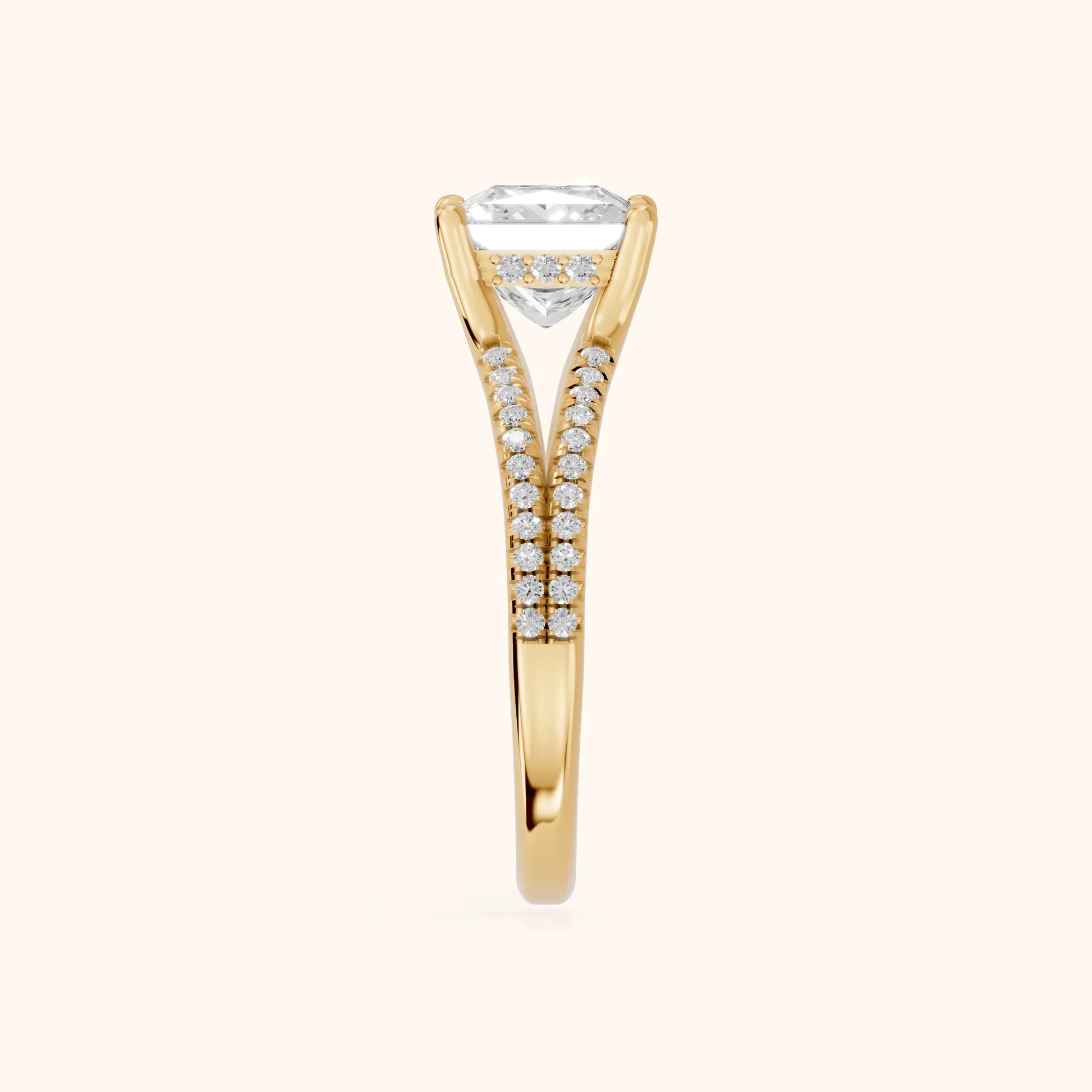 Eternal Embrace Princess Diamond Engagement Ring in Yellow Gold - SideView
