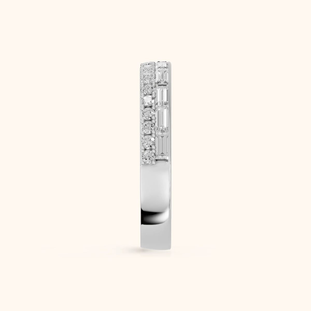 Sidonie Channel Set Round & Baguette Diamond Anniversary Ring in Silver - SideView