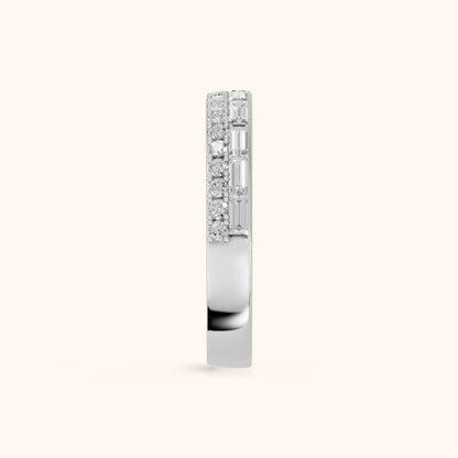 Sidonie Channel Set Round & Baguette Diamond Anniversary Ring in Silver - SideView