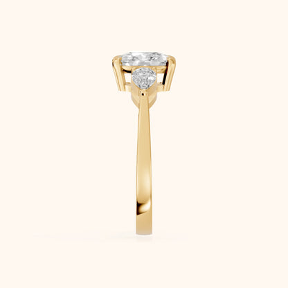 Grace Three Stone Cushion Diamond Engagement Ring in Yellow Gold - SideView