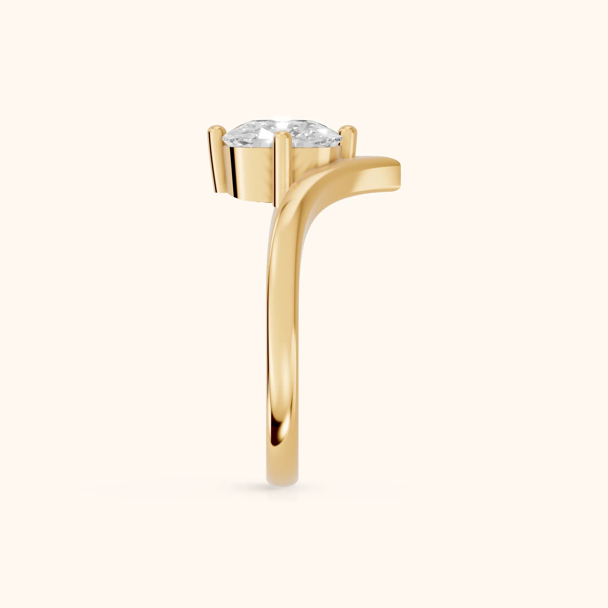 Evelyn Chevron Solitaire Cushion Diamond Engagement Ring in Yellow Gold - SideView