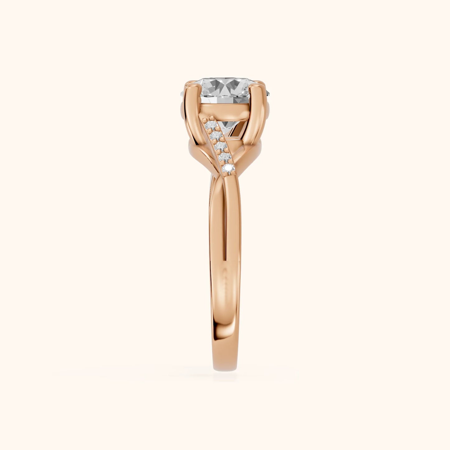 Veronica Twist Side Stone Round Diamond Engagement Ring in Rose Gold - SideView