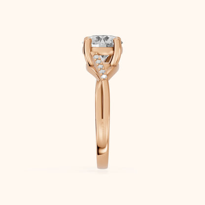 Veronica Twist Side Stone Round Diamond Engagement Ring in Rose Gold - SideView