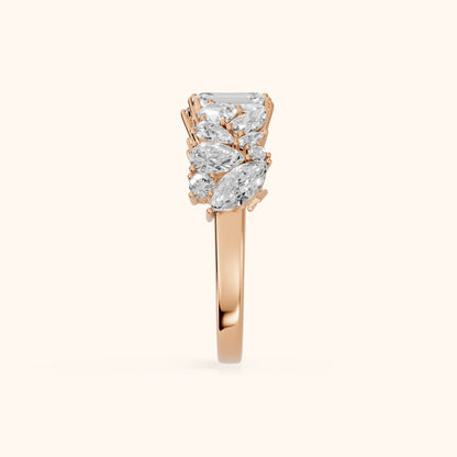 Isha Cluster Emerald & Pear Diamond Anniversary Ring in Rose Gold - SideView